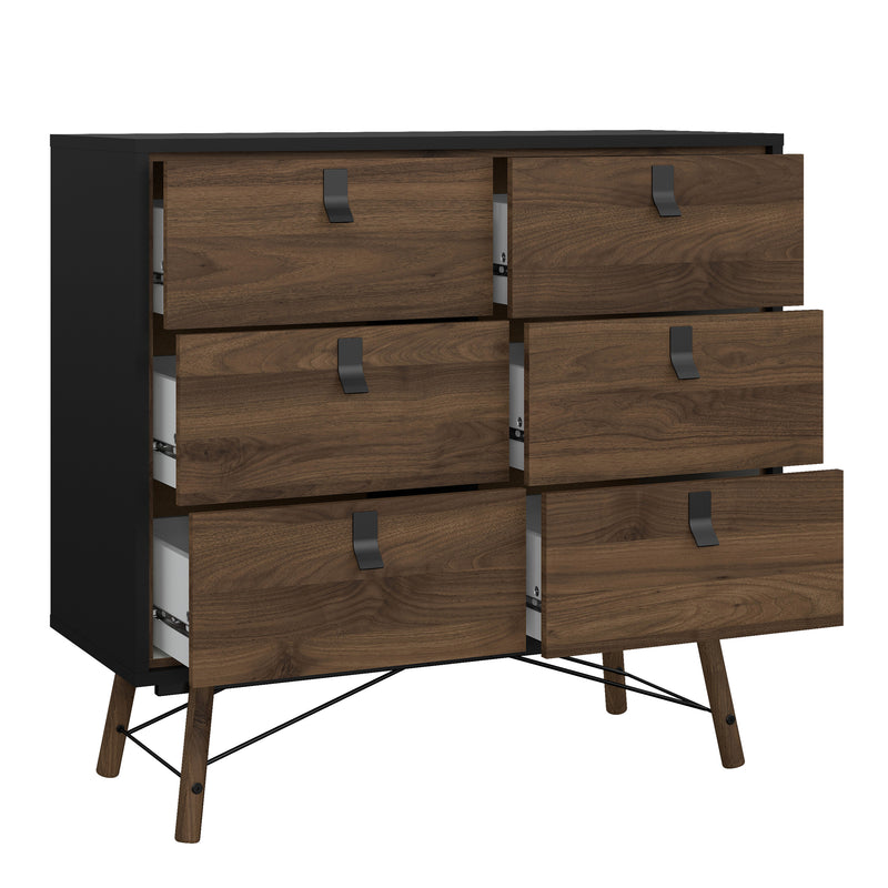 Ry Double Chest of Drawers 6 Drawers in Matt Black Walnut – image 5