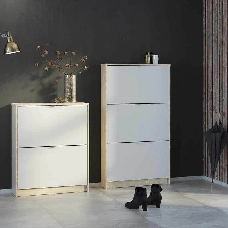 Shoes Shoe Cabinet 3 Flip Down Doors and 2 layers Oak structure White – image 6