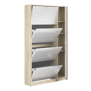 Shoes Shoe Cabinet 4 Flip Down Doors and 2 layers 1 Mirror Door Oak structure – image 4