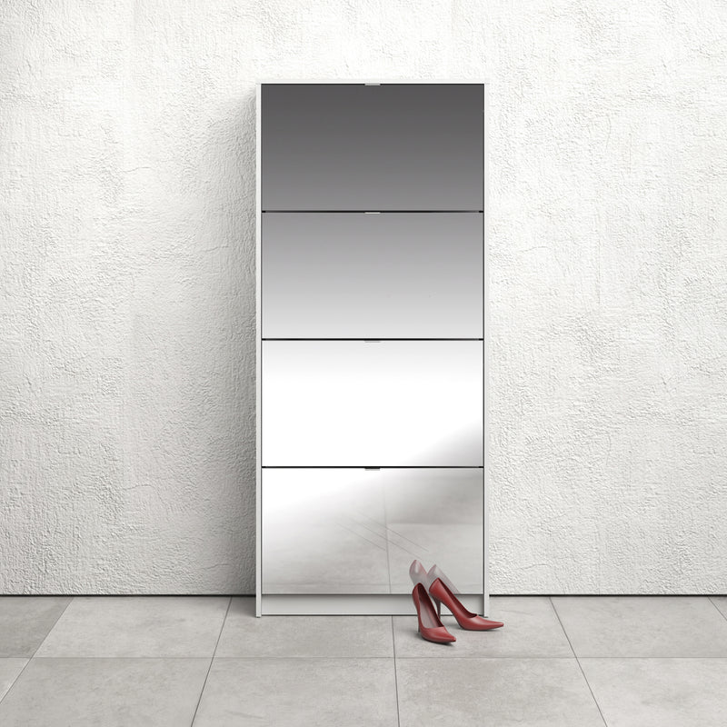 Shoes Shoe Cabinet 4 Flip Down Mirror Doors and 2 layers in White – image 5