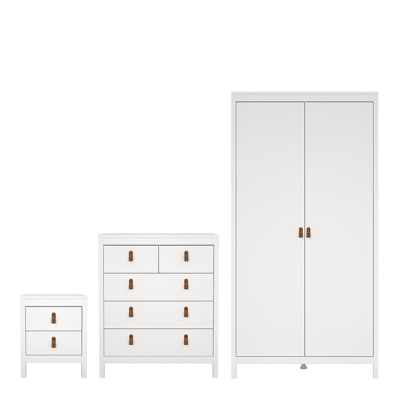 Barcelona Package - Bedside Table 2 Drawers + Chest 5 Drawers + 2 Door Wardrobe in Jackson – White – image 1