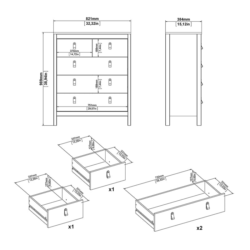Barcelona Package - Bedside Table 2 Drawers + Chest 5 Drawers + 2 Door Wardrobe in Jackson – White – image 9