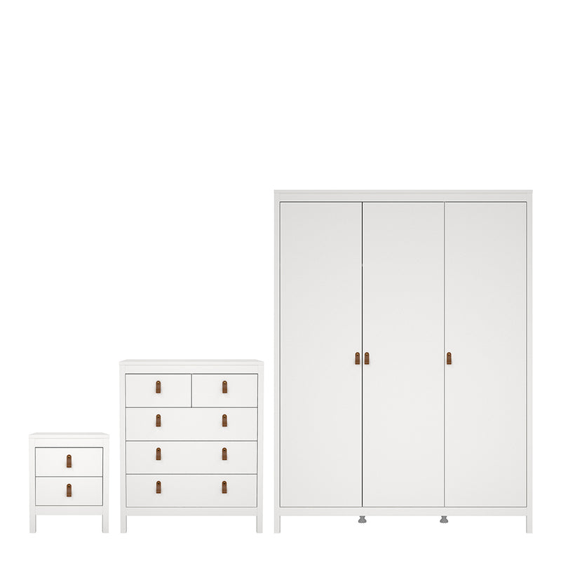 Barcelona Package - Bedside Table 2 Drawers + Chest 5 Drawers + 3 Door Wardrobe in Jackson – White – image 1