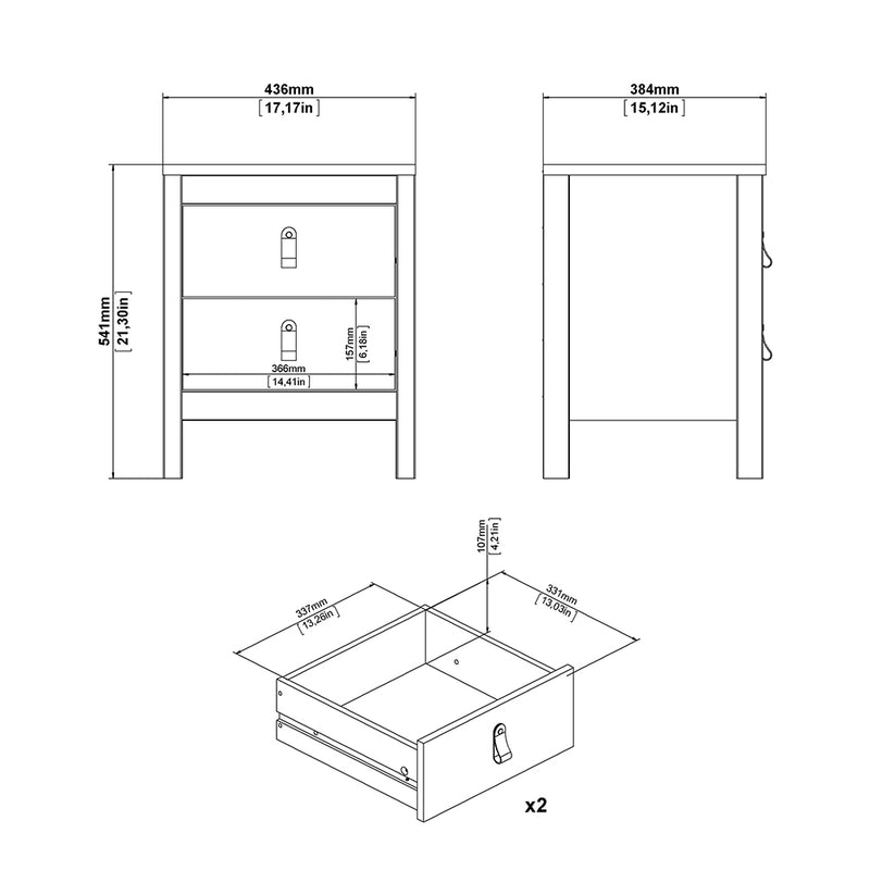 Barcelona Package - Bedside Table 2 Drawers + Chest 5 Drawers + 3 Door Wardrobe in Jackson – White – image 5