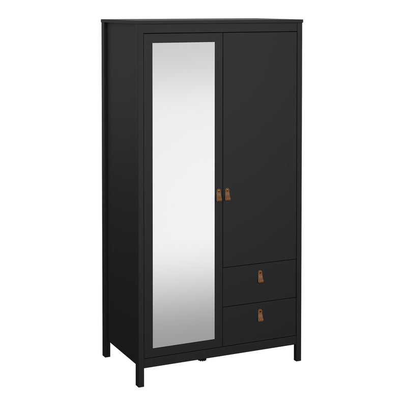 Barcelona Wardrobe with 1 Door 1 Mirror Door 2 Drawers – Matt Black – image 1