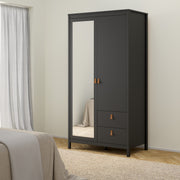 Barcelona Wardrobe with 1 Door 1 Mirror Door 2 Drawers – Matt Black – image 6