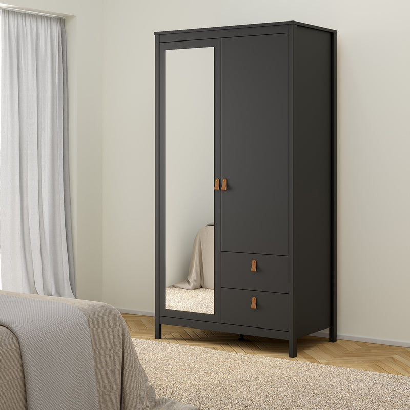 Barcelona Wardrobe with 1 Door 1 Mirror Door 2 Drawers – Matt Black – image 6