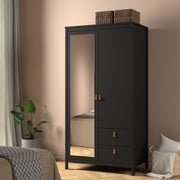 Barcelona Wardrobe with 1 Door 1 Mirror Door 2 Drawers – Matt Black – image 7
