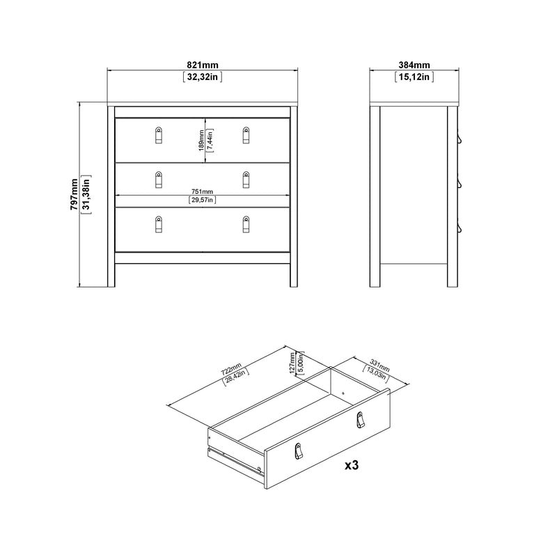 Barcelona Chest 3 Drawers – White – image 9