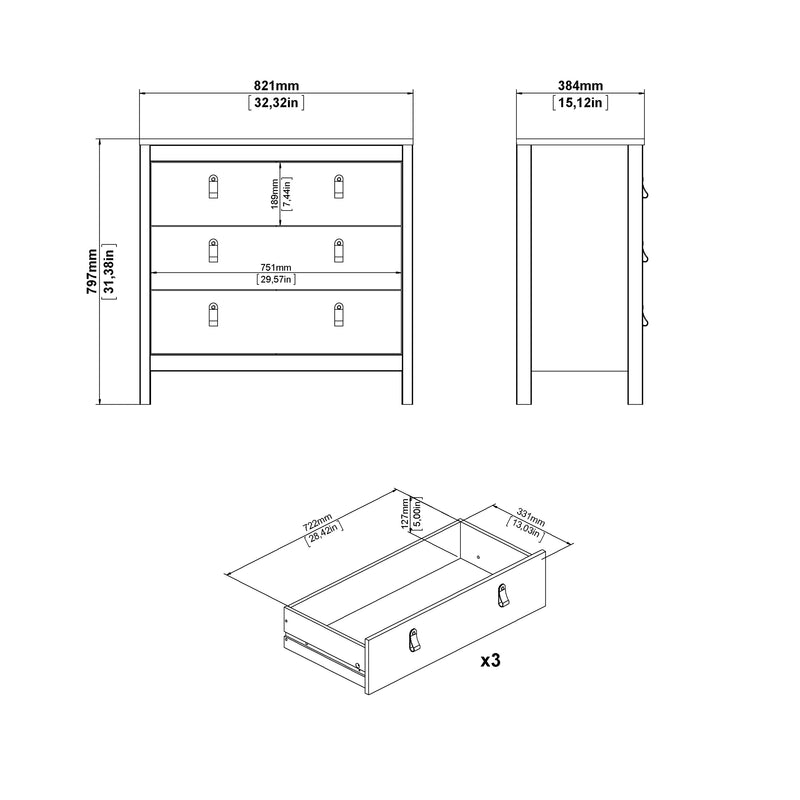 Barcelona Chest 3 Drawers – Matt Black – image 12