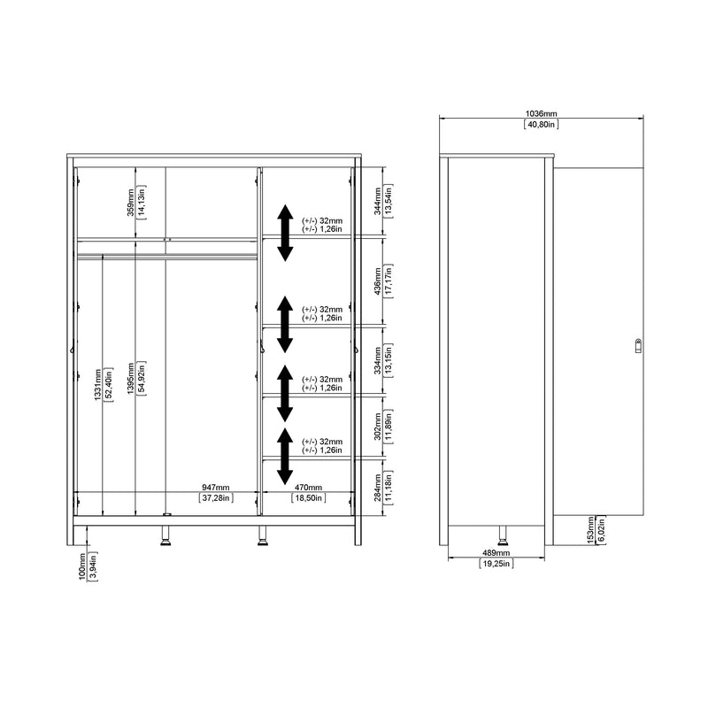 Barcelona Wardrobe with 3 Doors in Jackson – White – image 11