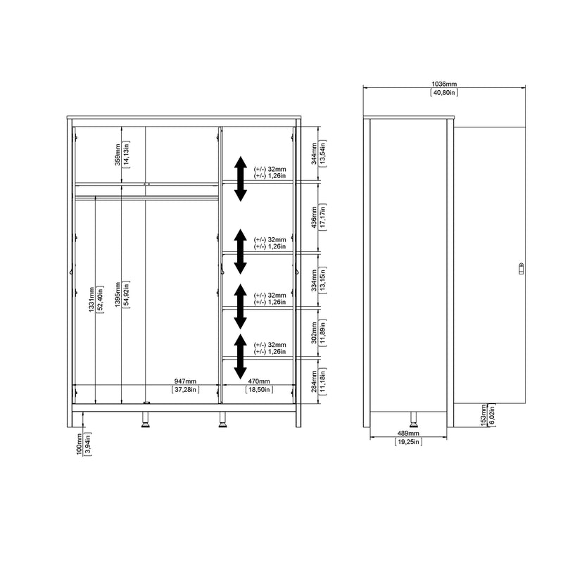 Barcelona Wardrobe with 3 Doors in Jackson – Matt Black – image 11