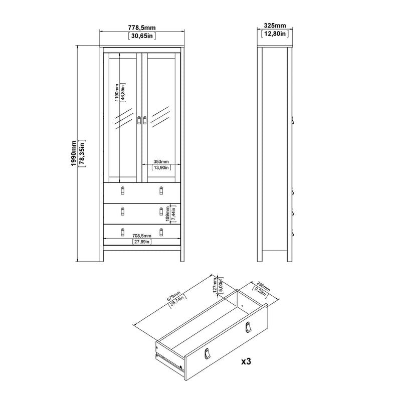 Barcelona China Cabinet 2 Doors with + 3 Drawers in Jackson – White – image 11