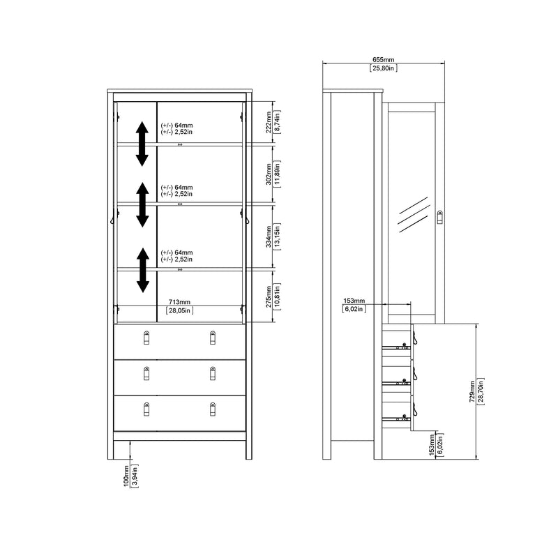 Barcelona China Cabinet 2 Doors with + 3 Drawers in Jackson – White – image 12