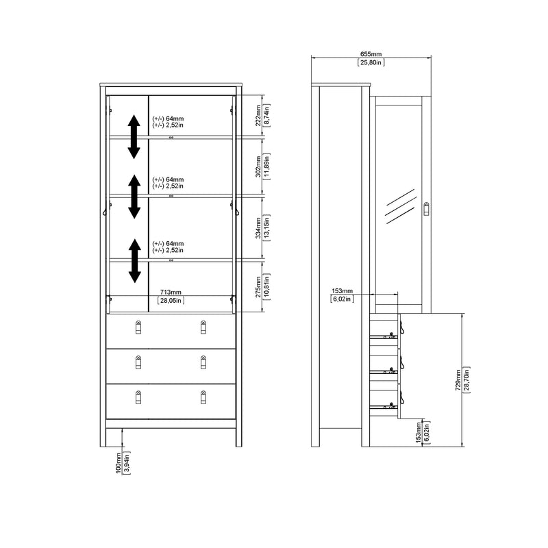 Barcelona China Cabinet 2 Doors with + 3 Drawers in Jackson – Hickory Oak – image 12
