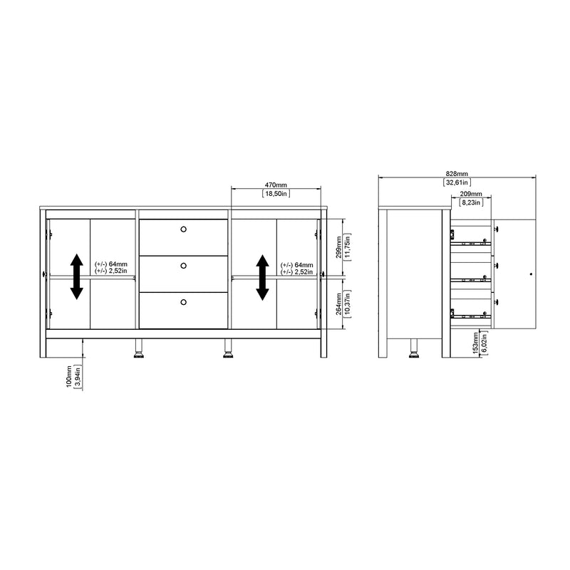 Barcelona Sideboard 2 Doors + 3 Drawers – White – image 10