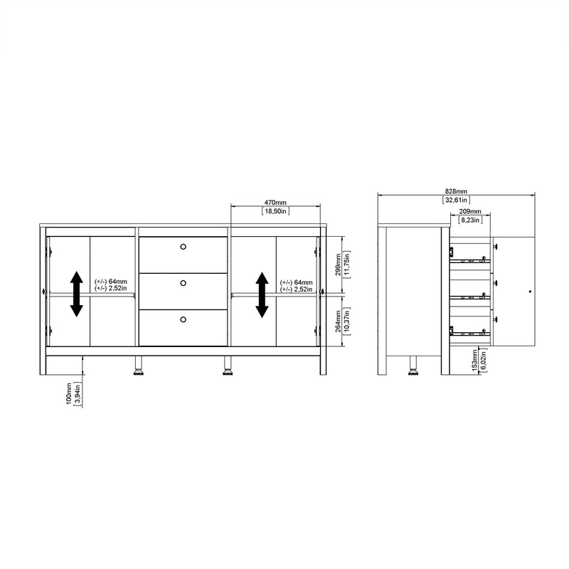 Barcelona Sideboard 2 Doors + 3 Drawers – Matt Black – image 10