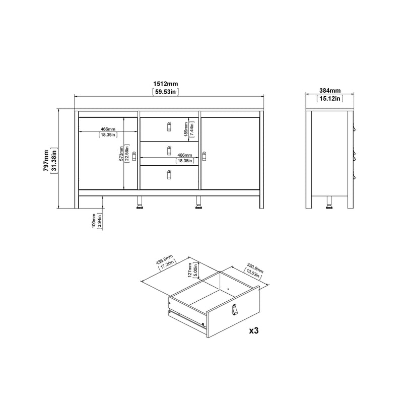 Barcelona Sideboard 2 Doors + 3 Drawers – Hickory Oak – image 10