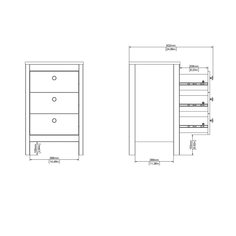 Barcelona Bedside Table 3 Drawers – Matt Black – image 11
