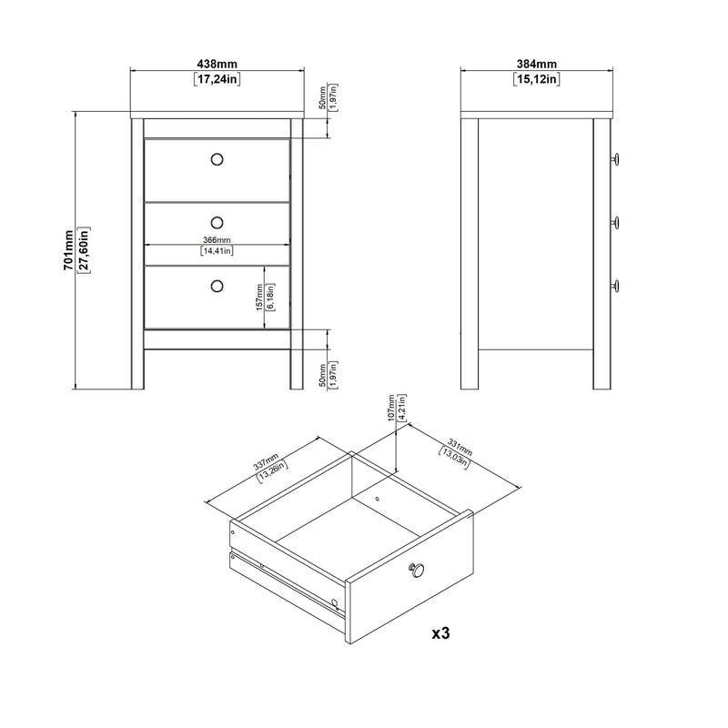 Barcelona Bedside Table 3 Drawers – Cashmere – image 11