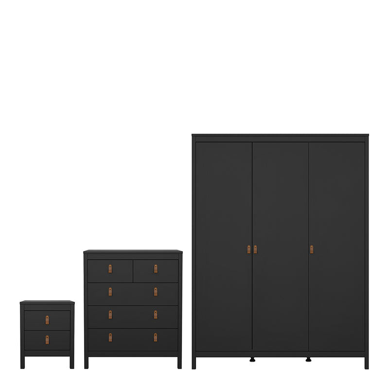Barcelona Package - Bedside Table 2 Drawers + Chest 5 Drawers + 3 Door Wardrobe in Jackson – Matt Black – image 1