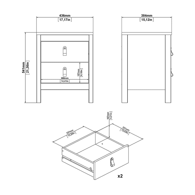 Barcelona Package - Bedside Table 2 Drawers + Chest 5 Drawers + 3 Door Wardrobe in Jackson – Matt Black – image 5