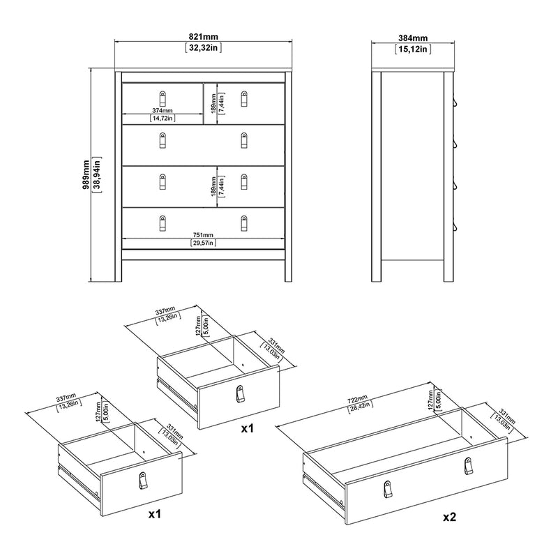 Barcelona Package - Bedside Table 2 Drawers + Chest 5 Drawers + 3 Door Wardrobe in Jackson – Matt Black – image 9