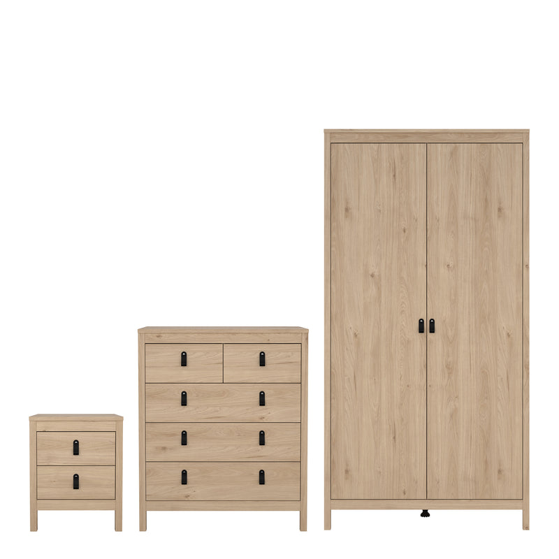 Barcelona Package - Bedside Table 2 Drawers + Chest 5 Drawers + 2 Door Wardrobe in Jackson – Hickory Oak – image 1