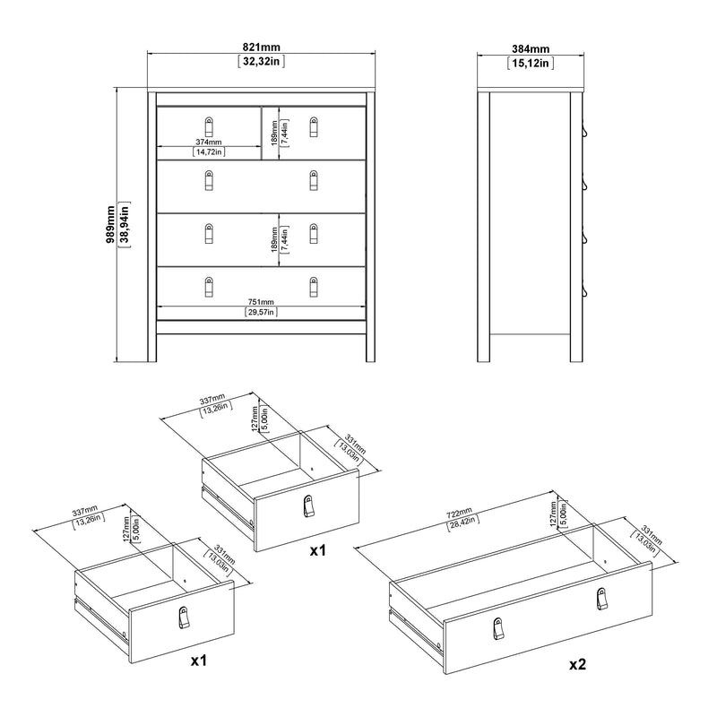 Barcelona Package - Bedside Table 2 Drawers + Chest 5 Drawers + 2 Door Wardrobe in Jackson – Hickory Oak – image 9