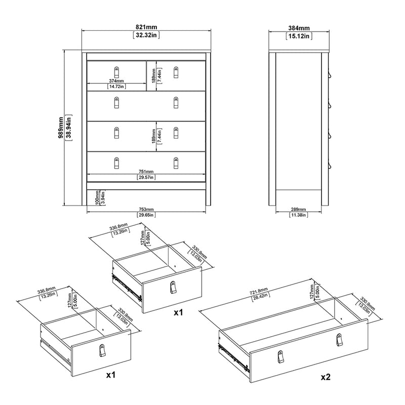 Madrid Package - Bedside Table 2 Drawers + Chest 5 Drawers + Wardrobe with 2 Doors in White – image 9