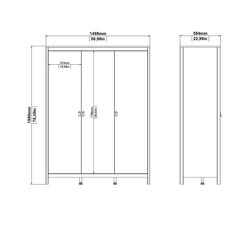 Madrid Package - Bedside Table 2 Drawers + Chest 5 Drawers + Wardrobe with 3 Doors in White – image 13