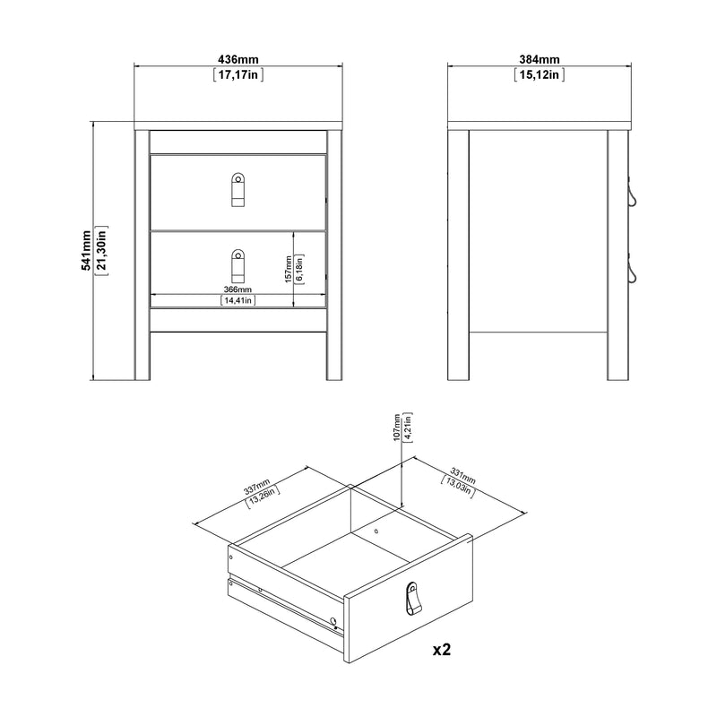 Madrid Package - Bedside Table 2 Drawers + Chest 5 Drawers + Wardrobe with 3 Doors in White – image 5