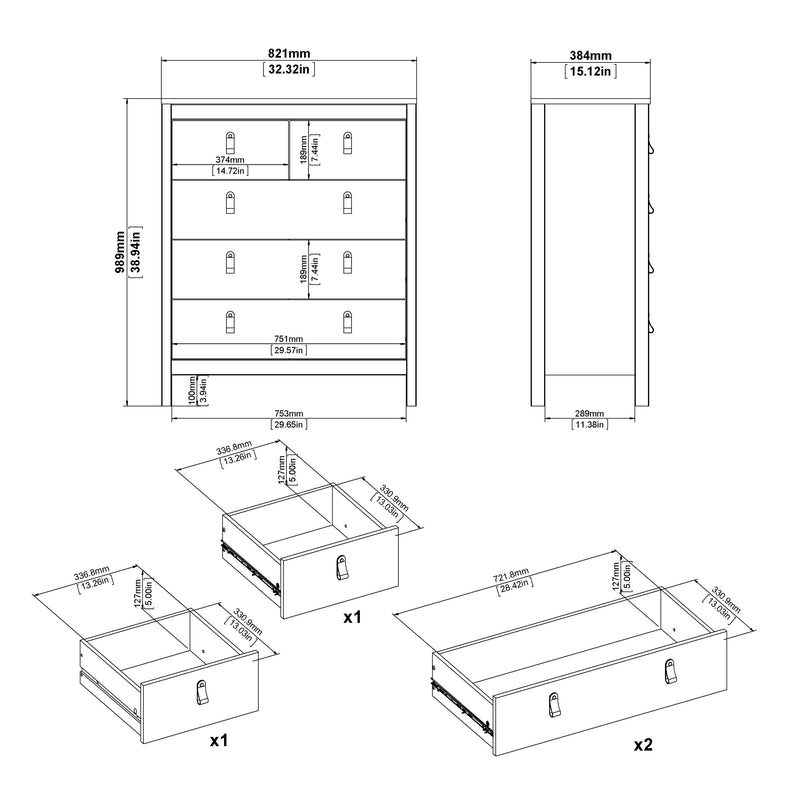 Madrid Package - Bedside Table 2 Drawers + Chest 5 Drawers + Wardrobe with 3 Doors in White – image 9