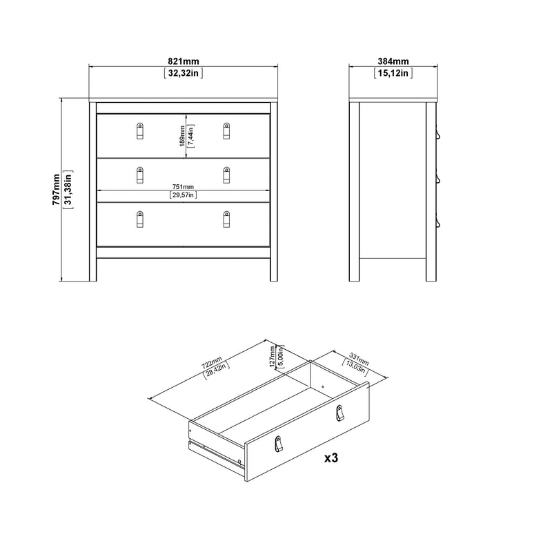 Madrid Chest 3 Drawers – Matt Black – image 11