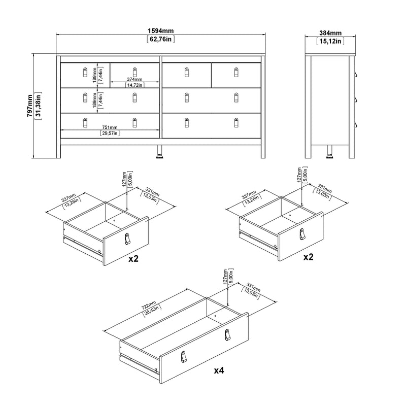 Madrid Double Dresser 4+4 Drawers – White – image 10