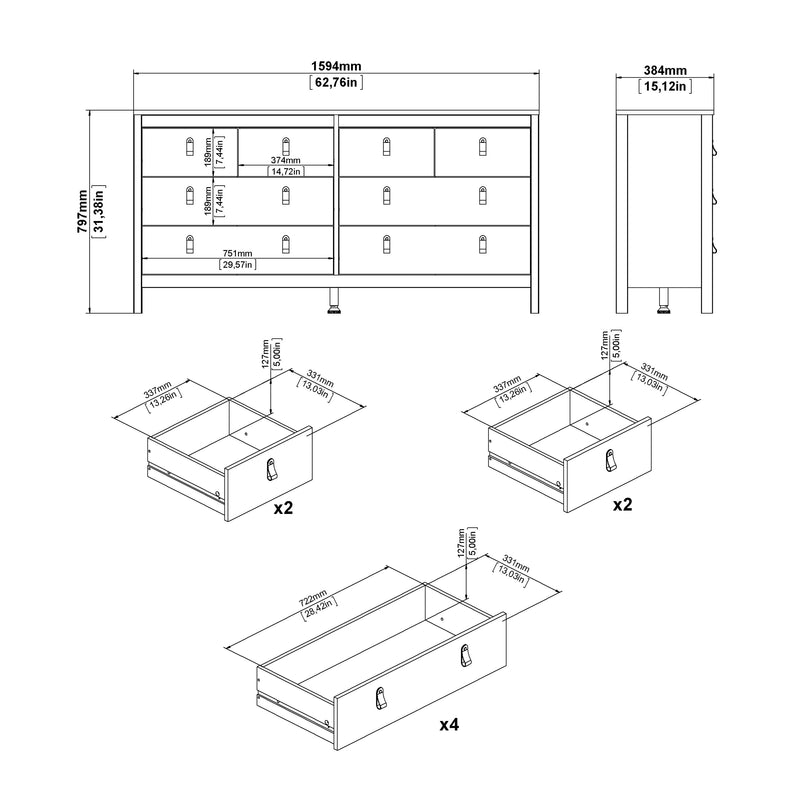 Madrid Double Dresser 4+4 Drawers – Matt Black – image 10