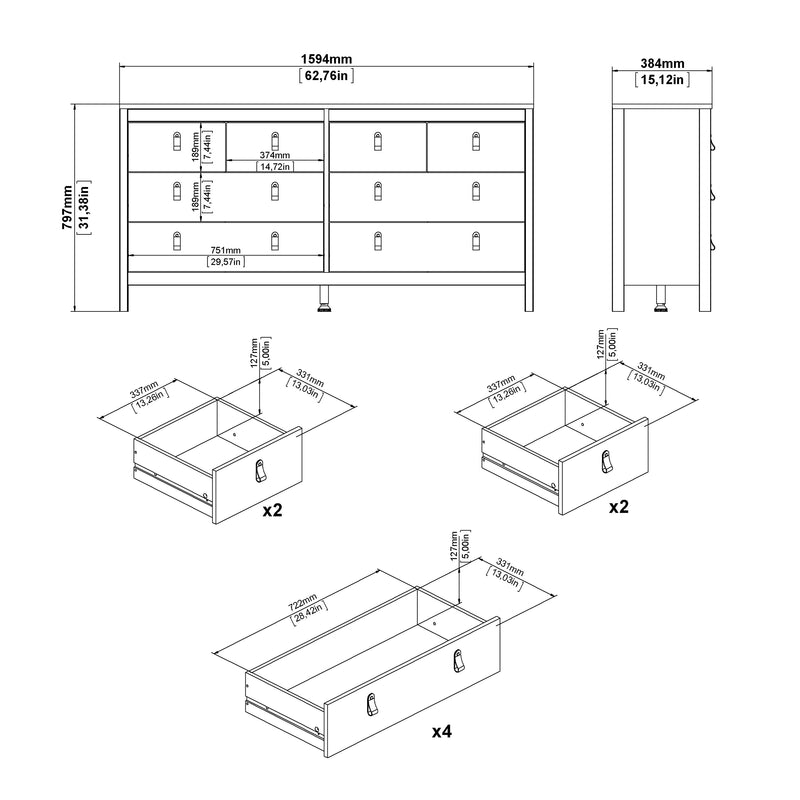 Madrid Double Dresser 4+4 Drawers – Hickory Oak – image 10