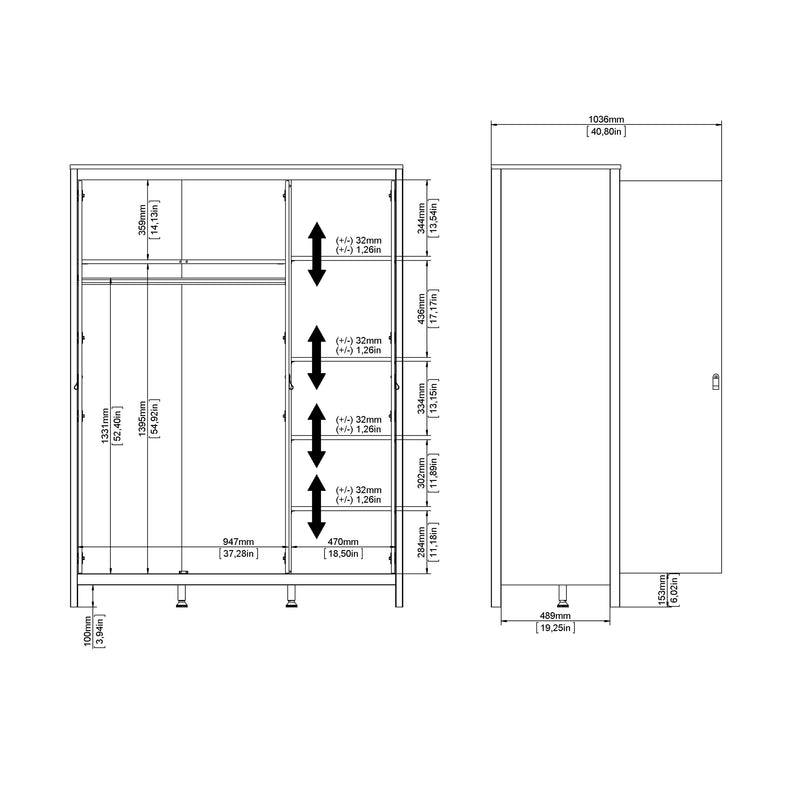 Madrid Wardrobe with 3 Doors in Jackson – Matt Black – image 11