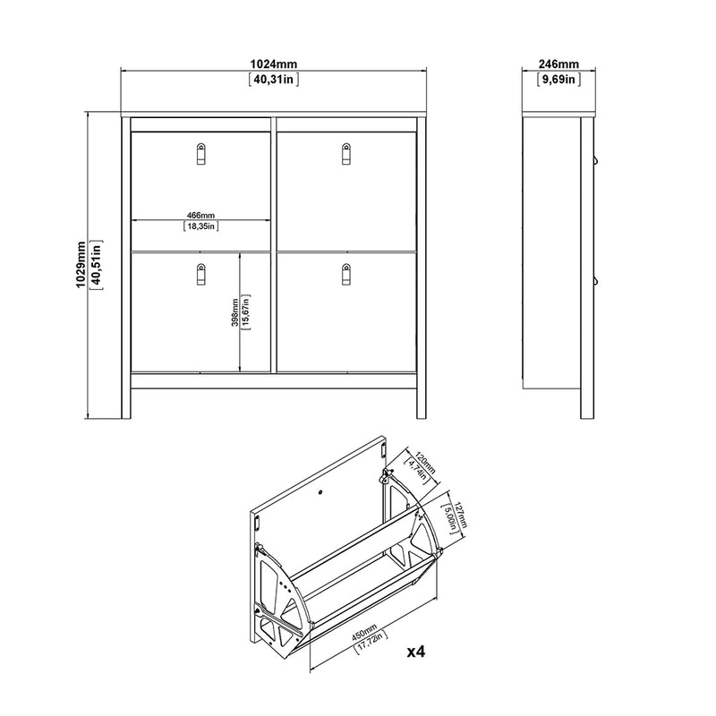 Madrid Shoe Cabinet 4 Flip Down Doors – White – image 12