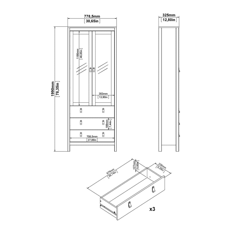 Madrid China Cabinet 2 Doors with + 3 Drawers in Jackson – White – image 10