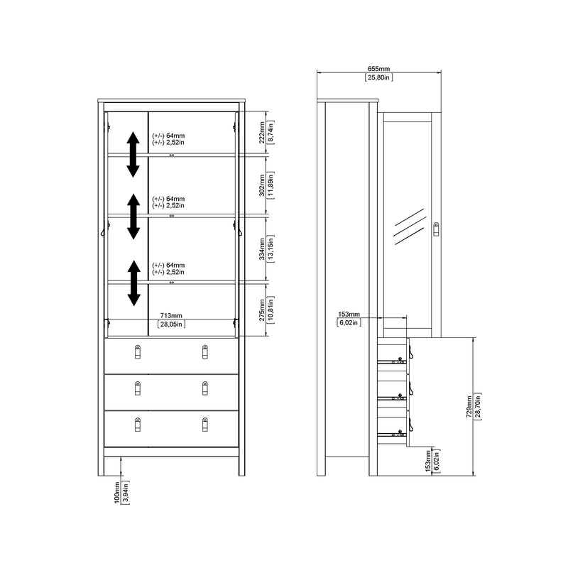 Madrid China Cabinet 2 Doors with + 3 Drawers in Jackson – White – image 11
