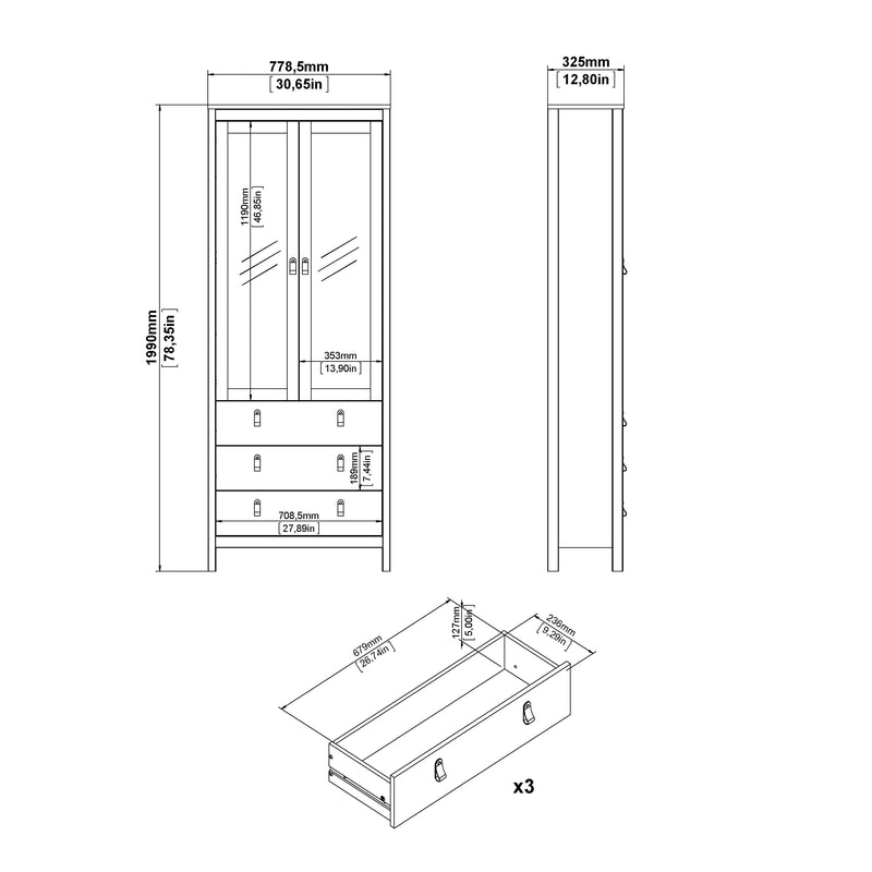 Madrid China Cabinet 2 Doors with + 3 Drawers in Jackson – Matt Black – image 11