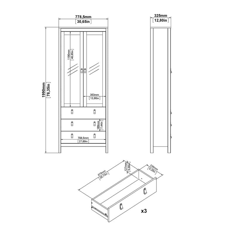 Madrid China Cabinet 2 Doors with + 3 Drawers in Jackson – Hickory Oak – image 11