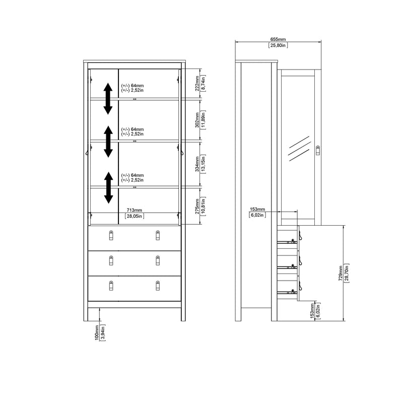 Madrid China Cabinet 2 Doors with + 3 Drawers in Jackson – Cashmere – image 10