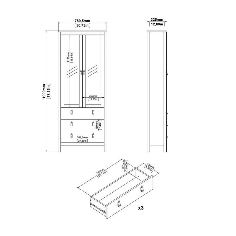 Madrid China Cabinet 2 Doors with + 3 Drawers in Jackson – Cashmere – image 9