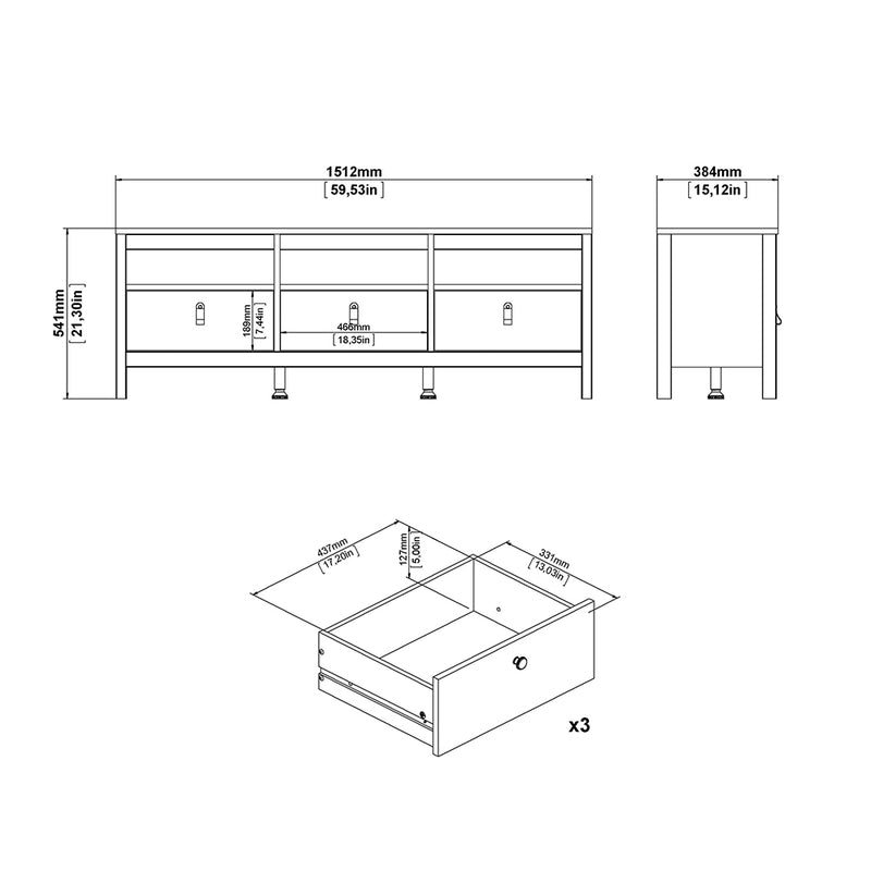 Madrid TV Unit 3 Drawers – White – image 10
