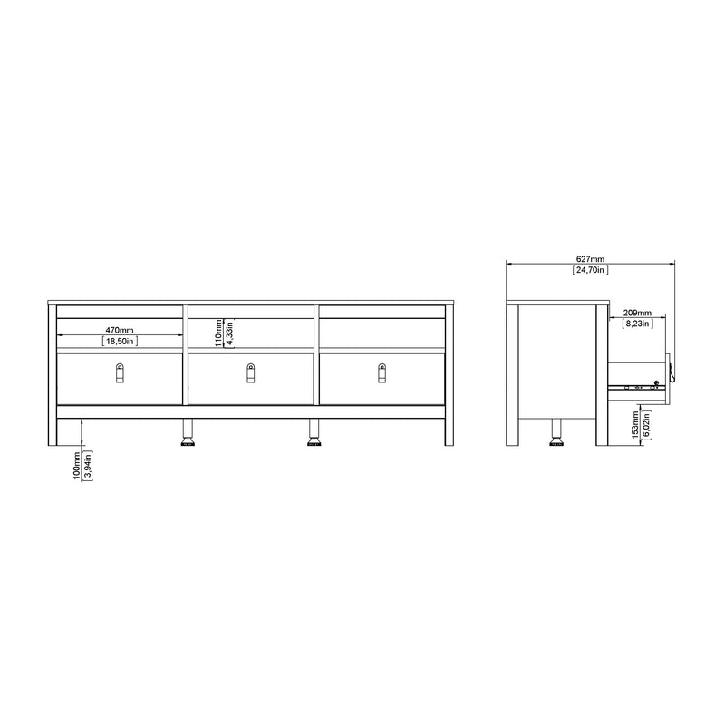 Madrid TV Unit 3 Drawers – Matt Black – image 11