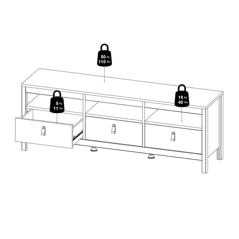 Madrid TV Unit 3 Drawers – Matt Black – image 12