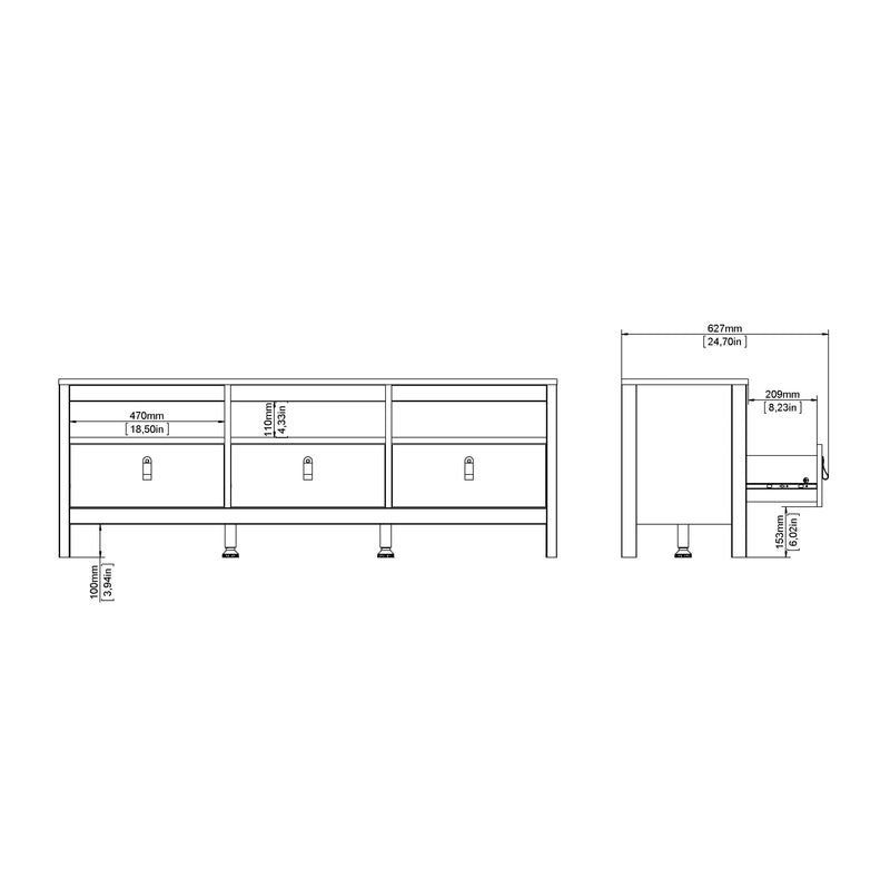 Madrid TV Unit 3 Drawers – Hickory Oak – image 11