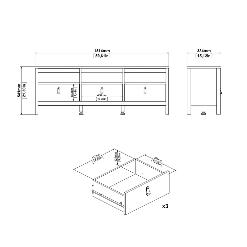 Madrid TV Unit 3 Drawers – Cashmere – image 9